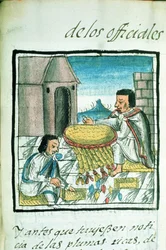 Ms Palat. 218-220 Buch IX Aztekische Federhandwerker bei der Arbeit, aus dem 